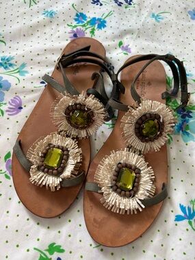 Kate Spade Fridge Leather Strappy Boho Jeweled Sandals - 8.5